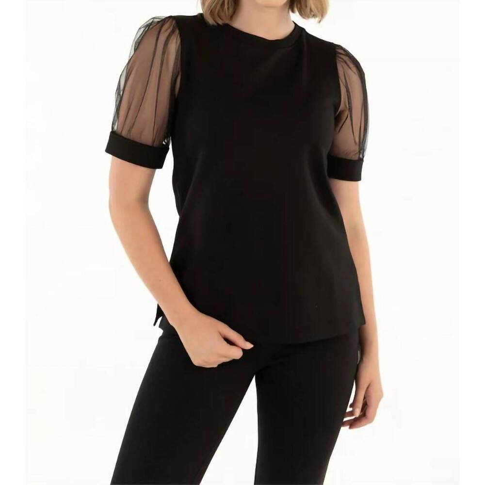 NEW ISLE BY MELIS KOZAN elle short sleeve top in black diamond